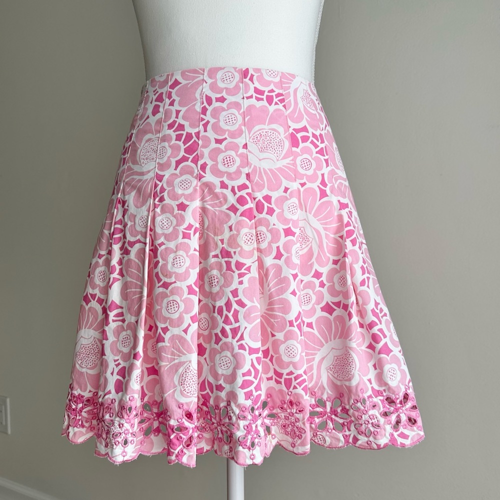 Lilly Pulitzer Y2K Vintage Pink Floral Mini Pleated Skirt Womens XS Barbiecore.